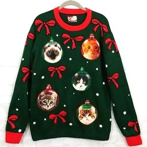Womens Large Cat Lady Ugly Xmas Large Sweater